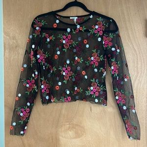 Urban outfitters mesh top with flower embroidery
